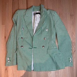 Green and white work blazer